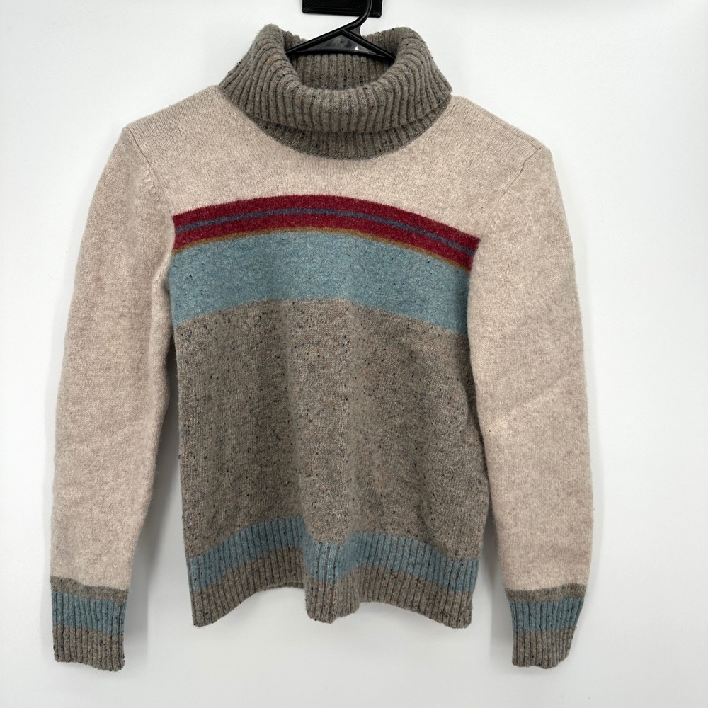Pendleton Womens Lambswool Blend Striped Turtleneck Sweater Grey Beige Small